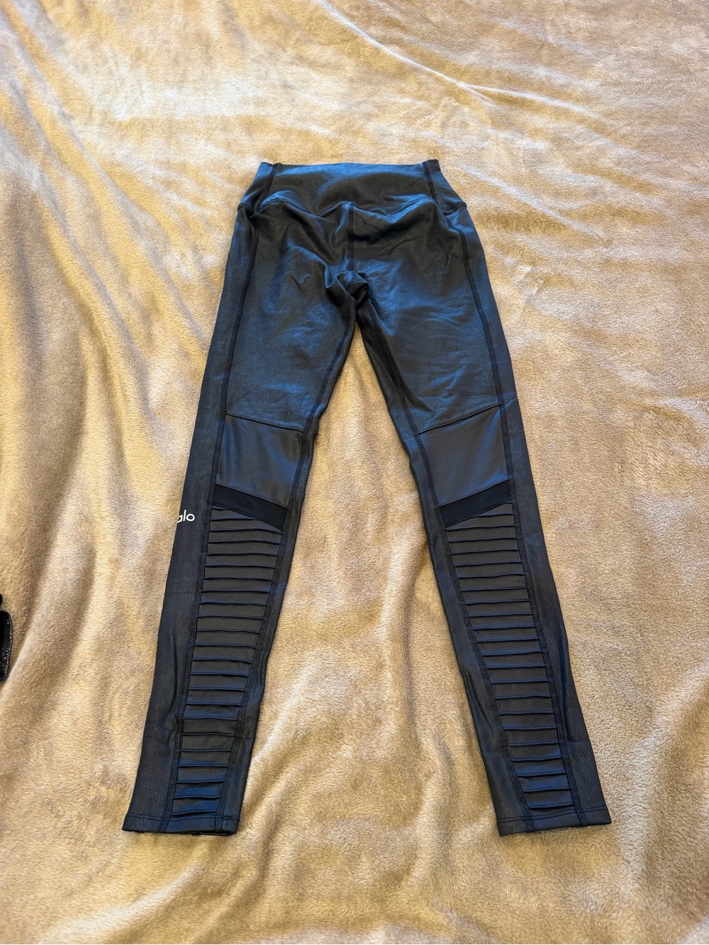 ALO Yoga Black Moto Ribbed Jeggings - Picture 2 of 5